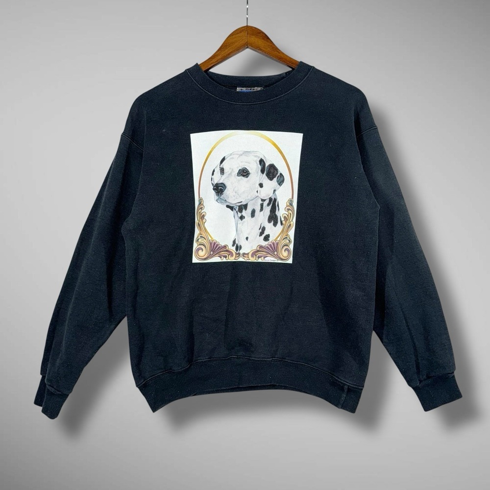 Vintage Hanes Sweatshirt Adult Small Black Dalmation Dog‎ Graphic Crewneck
